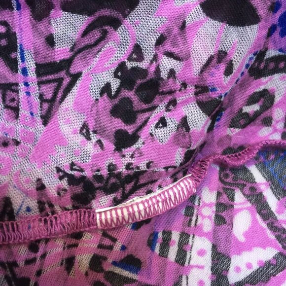 Tianello Women 3/4 Sleeve Tunic Top Large Lightweight Hanky Hem Geometric Purple - Picture 5 of 9